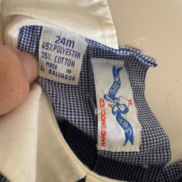 Silly Goose Hand Smocked Summer Beach Collar Dress Tie Back Blue Gingham 24M - Picture 4 of 8